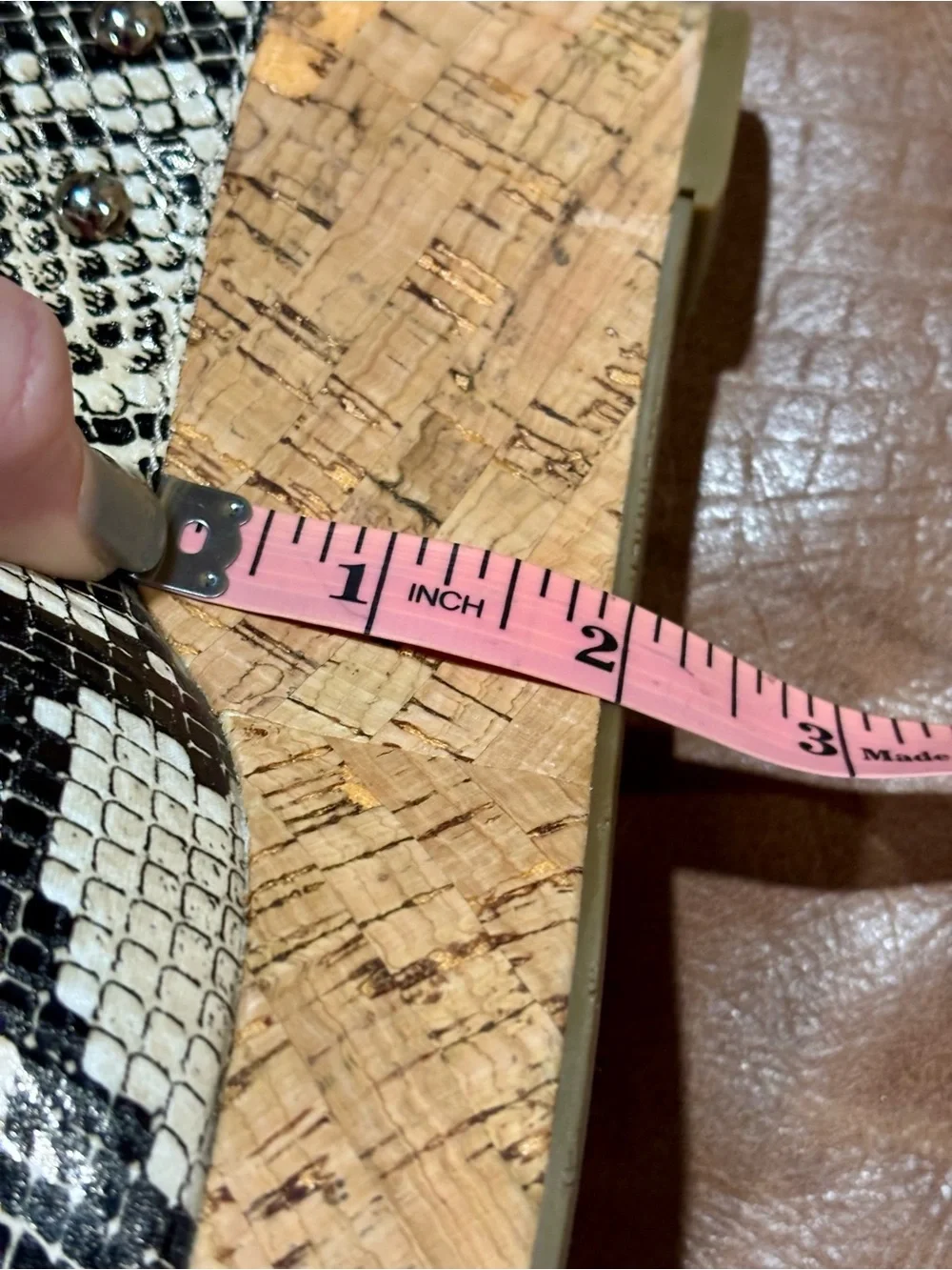 Marc Fisher Black and White Snake-Print Cork Wedge Mules
